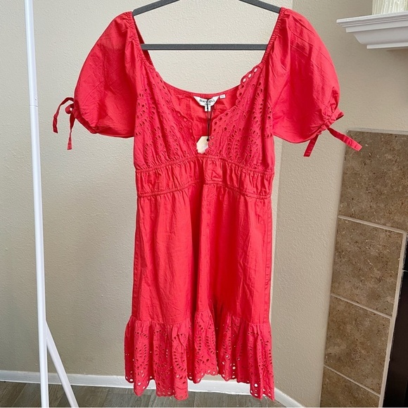 Brave Soul Dresses & Skirts - Brave Soul Red Eyelet Dress with Puff Sleeves